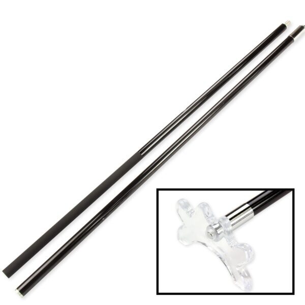 57 INCH JONNY 8 BALL BLACK CARBON 2PC SLIM LINE SNOOKER CUE REST AND CLEAR REST HEAD – TRANSPORTABLE
