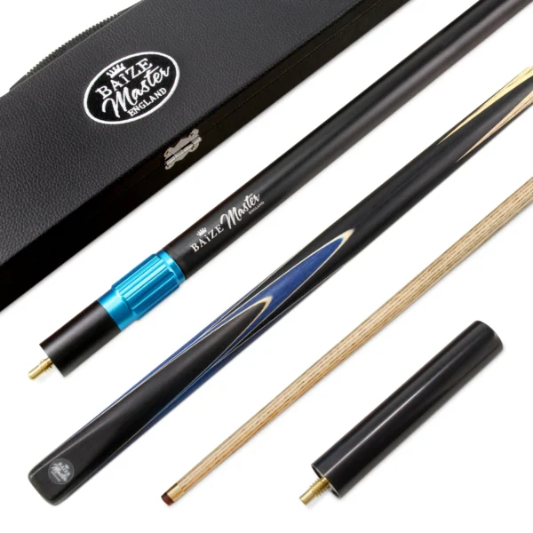 57" Baize Master Blue Crucible 2 Pc Snooker/Pool Cue And Case Set, Telescopic Extension + Mini Butt