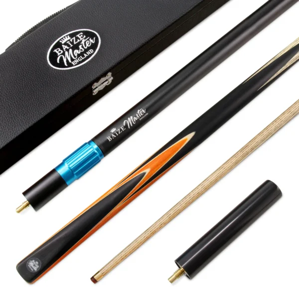 57" Baize Master Blue Crucible 2 Pc Snooker/Pool Cue And Case Set, Telescopic Extension + Mini Butt