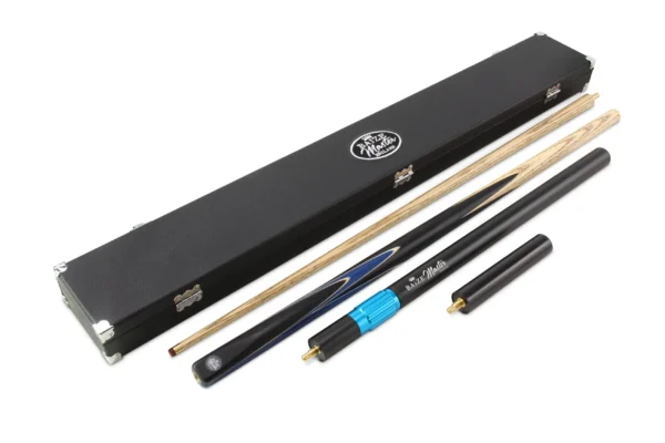 57" Baize Master Blue Crucible 2 Pc Snooker/Pool Cue And Case Set, Telescopic Extension + Mini Butt