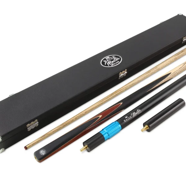 57" Baize Master Blue Crucible 2 Pc Snooker/Pool Cue And Case Set, Telescopic Extension + Mini Butt