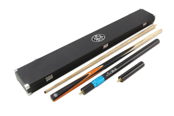 57" Baize Master Blue Crucible 2 Pc Snooker/Pool Cue And Case Set, Telescopic Extension + Mini Butt