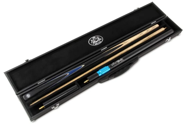 57" Baize Master Blue Crucible 2 Pc Snooker/Pool Cue And Case Set, Telescopic Extension + Mini Butt