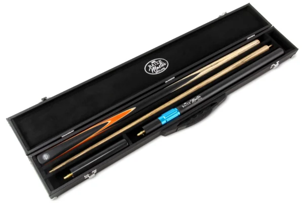 57" Baize Master Blue Crucible 2 Pc Snooker/Pool Cue And Case Set, Telescopic Extension + Mini Butt