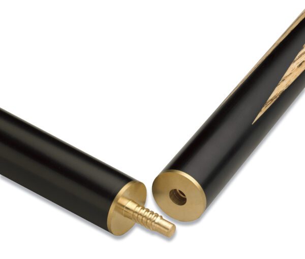 a black and gold cue with a gold tip