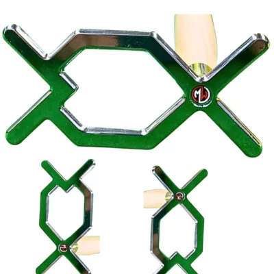a green and silver x-shaped tool