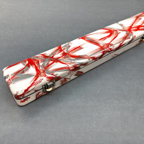 Fibreglass One Piece Cue Case - White Base, Red + Black Clean Lines
