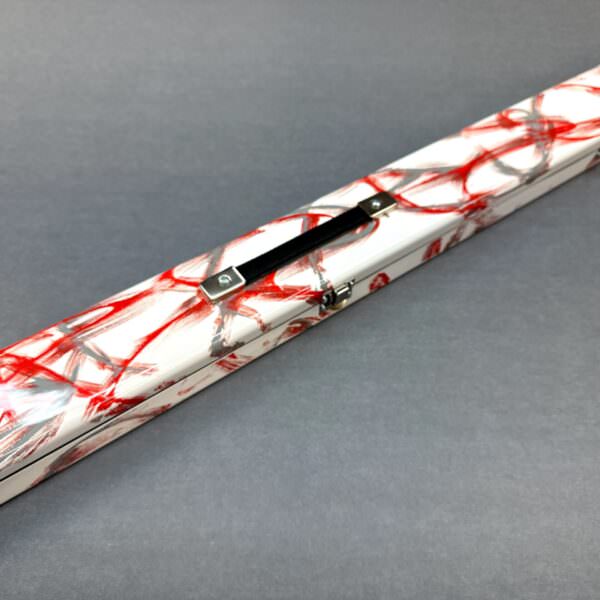 Fibreglass One Piece Cue Case - White Base, Red + Black Clean Lines