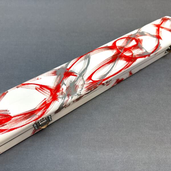 Fibreglass One Piece Cue Case - White Base, Red + Black Clean Lines