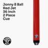 Jonny 8 Ball Raspberry Junior 2 Pc Ash Pool Or Snooker Cue