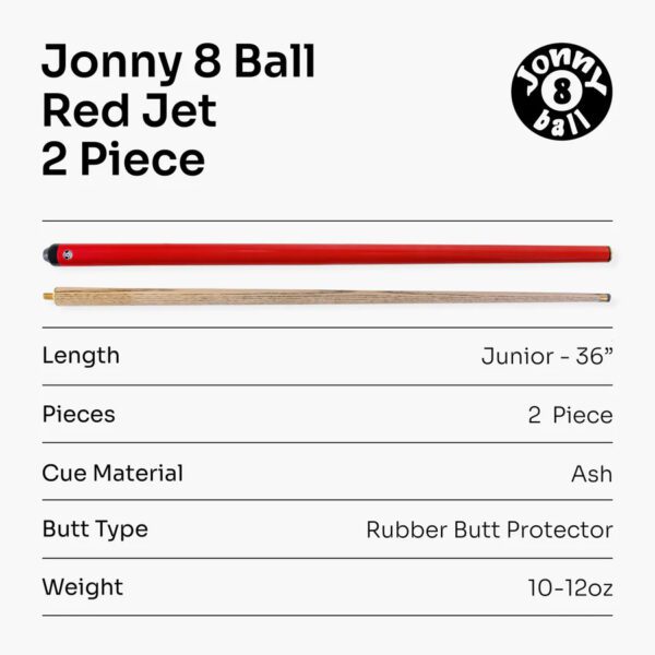 Jonny 8 Ball Raspberry Junior 2 Pc Ash Pool Or Snooker Cue